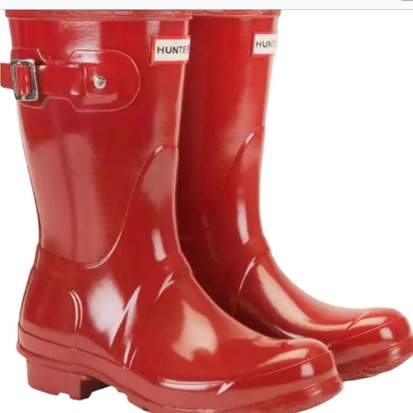 HUNTER Original Short Military Red Gloss Boots. - Picture 2 of 2